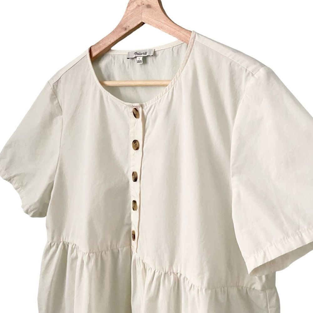 Madewell Button-Front Short Sleeve Tiered Mini Dress in Size Large in Lighthouse - Picture 12 of 12